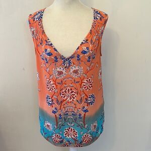 DR2 orange floral sleeveless blouse Size S